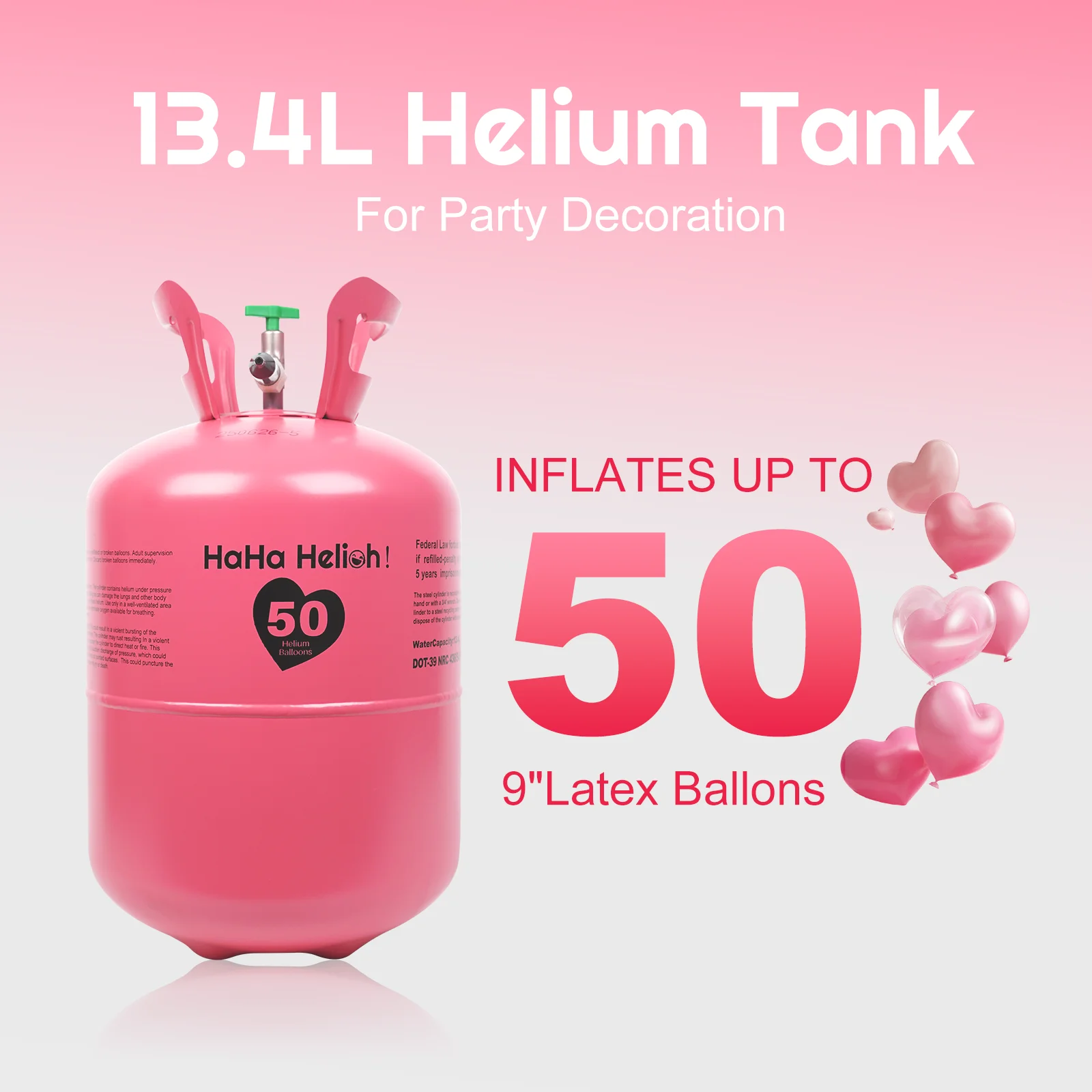 13L Helium Tank for Balloons | Helium Balloon Kit with 50 Balloons - Image 2