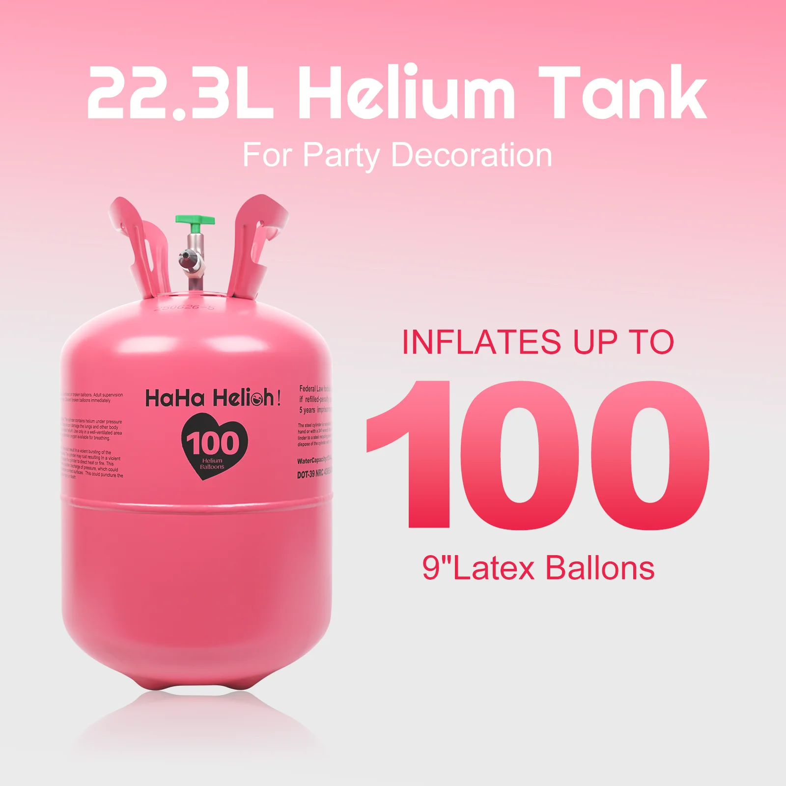 22L Helium Tank for Balloons | Helium Balloon Tank Kit with 100 Balloons - Image 2