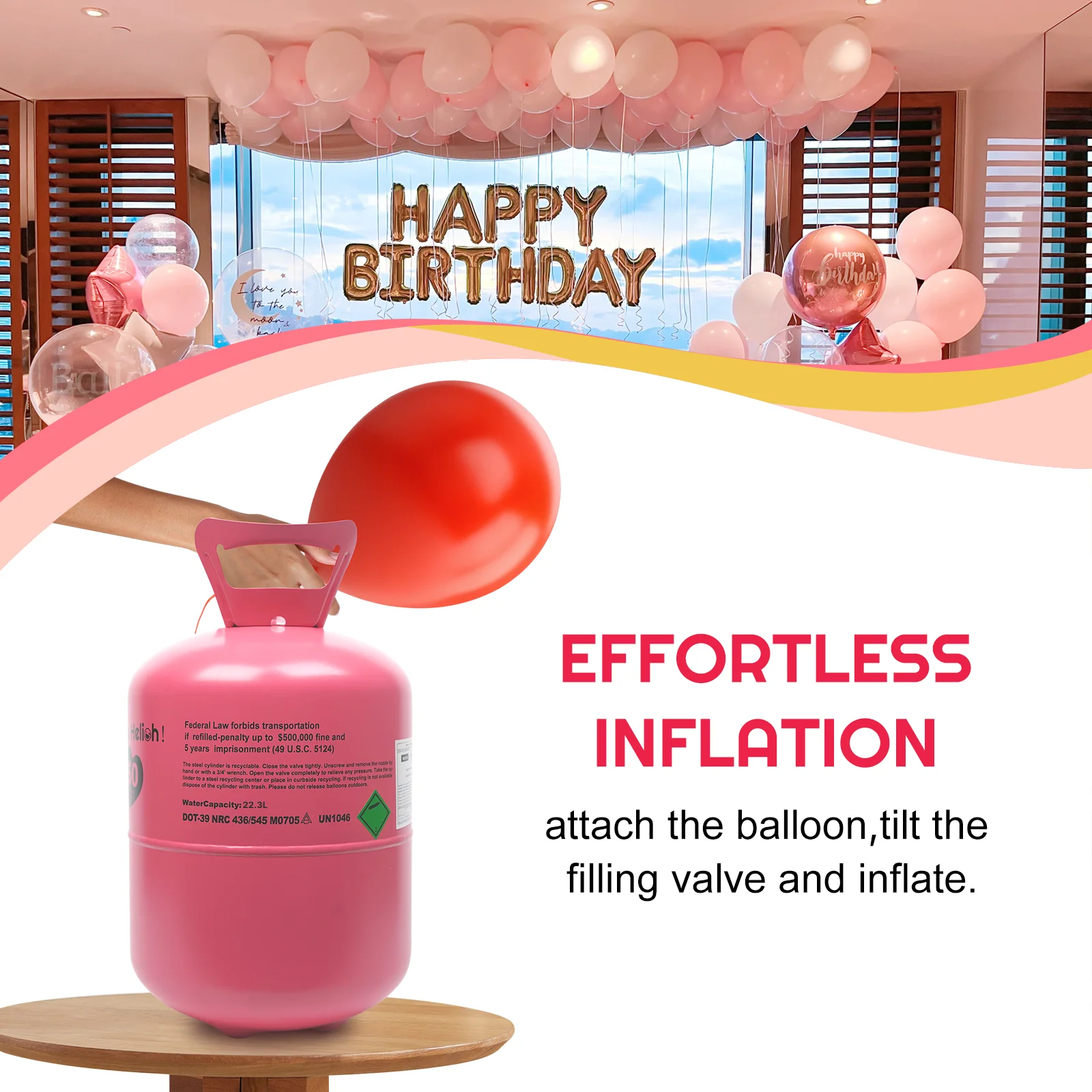 22L Helium Tank for Balloons | Helium Balloon Tank Kit with 100 Balloons - Image 3